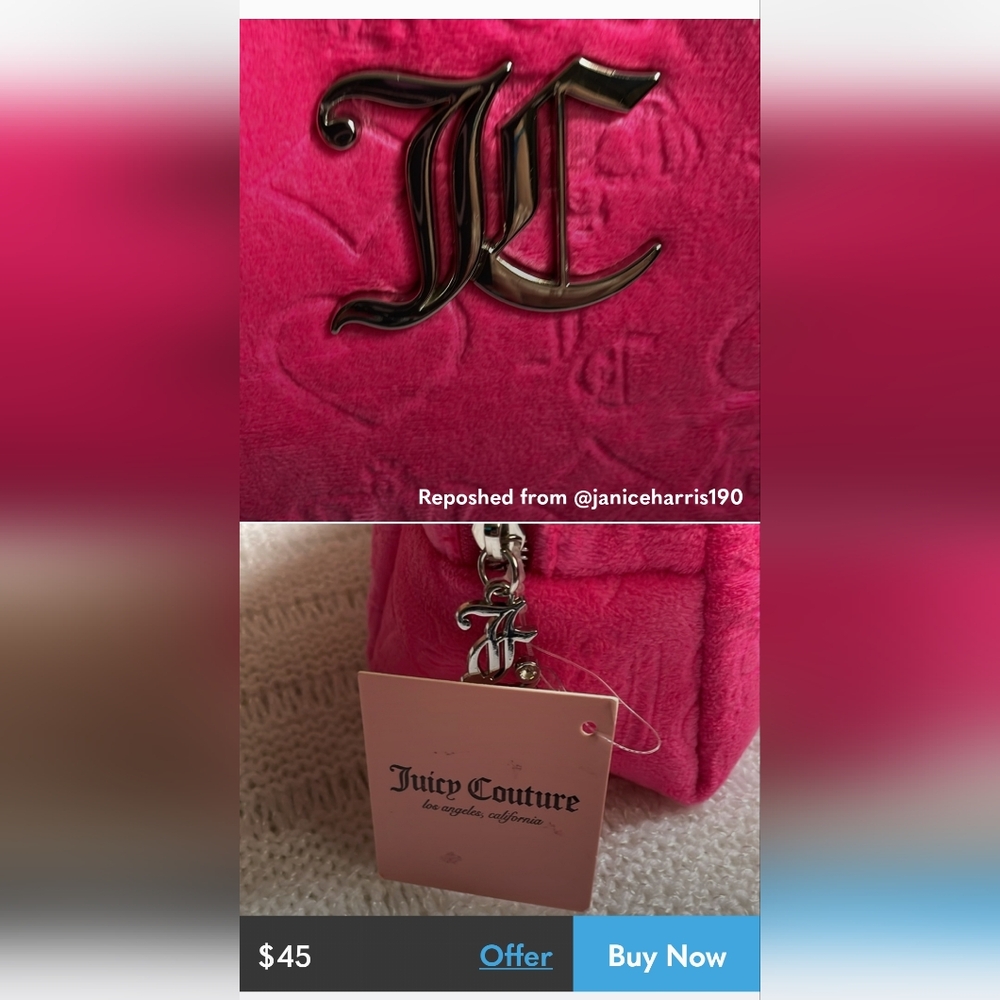 NEW Juicy Couture FURRY Pink Cosmetic Bag with Shimmery FUN  FEEL!! - Picture 6 of 9